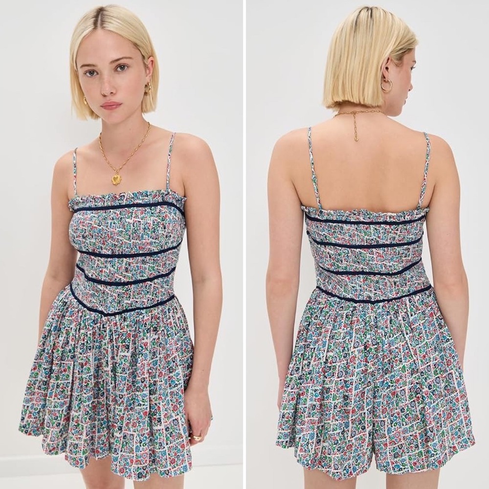 Free‎ People NWT Bali Checked Out Gardenia Floral Romper LARGE Smocked Pockets